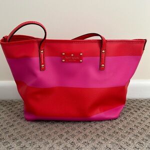 Kate Spade, medium tote bag, pink and coral stripe